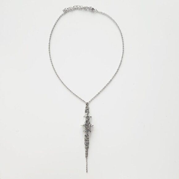 Gothic long silver rosary necklace ✦ Unique long medieval chainmaille necklace ✦ - Picture 4 of 8